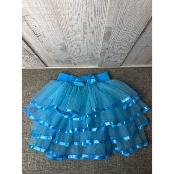 Girls Blue Ruffled Tutu Skirt & Bow Set With Satin Trim for Ballet Dance Party - Picture 2 of 7